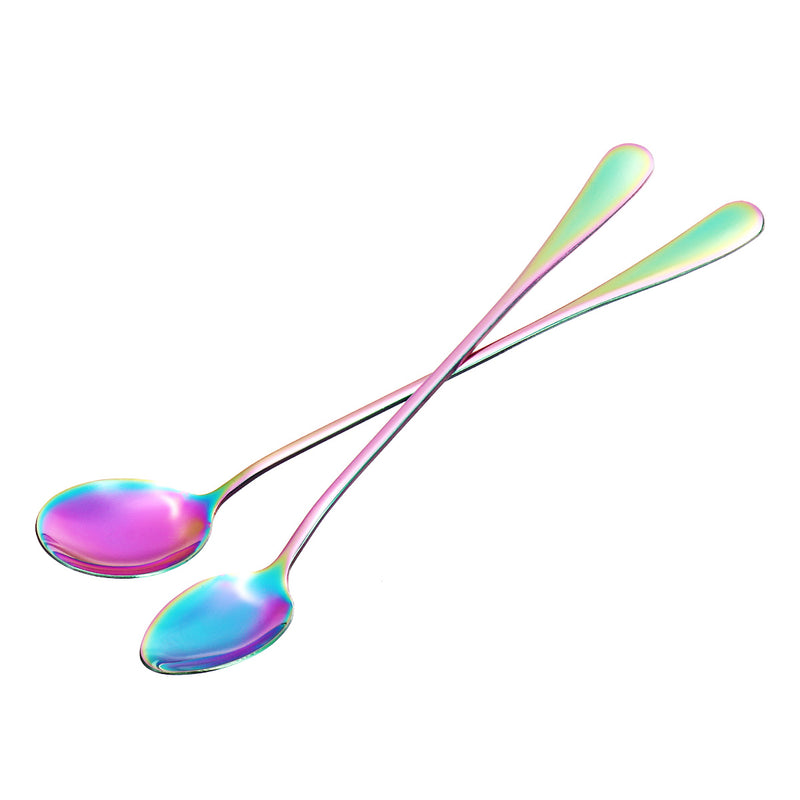Stainless Steel Colorful Rainbow Long Handle Spoon Tea Coffee Ice Cream Spoon Tableware Craft
