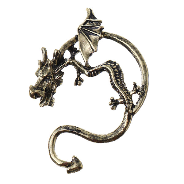 Unisex Statement Punk Dragon Ear Cuff Black Gold Ear Clip Stud Earrings