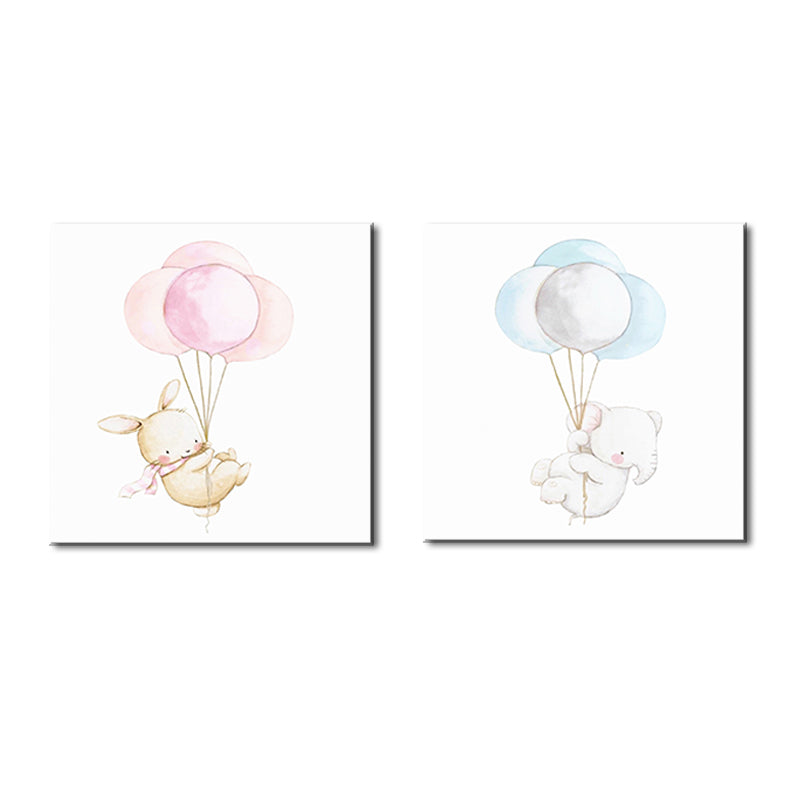 Miico Hand Painted Combination Decorative Paintings Blue And  Pink Balloon Bear Wall Art For Home Decoration