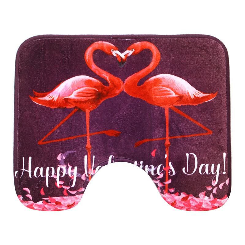 180x180cm Flamingo Valentine's Day Bathroom Shower Curtains Toliet Mat Rug + Hook