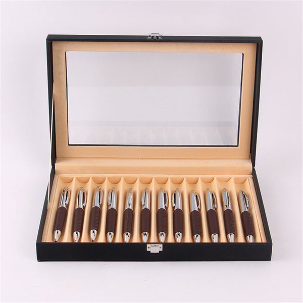 12 Slots Fountain Pen Display Case Holder Leather Storage Collector Organizer Box