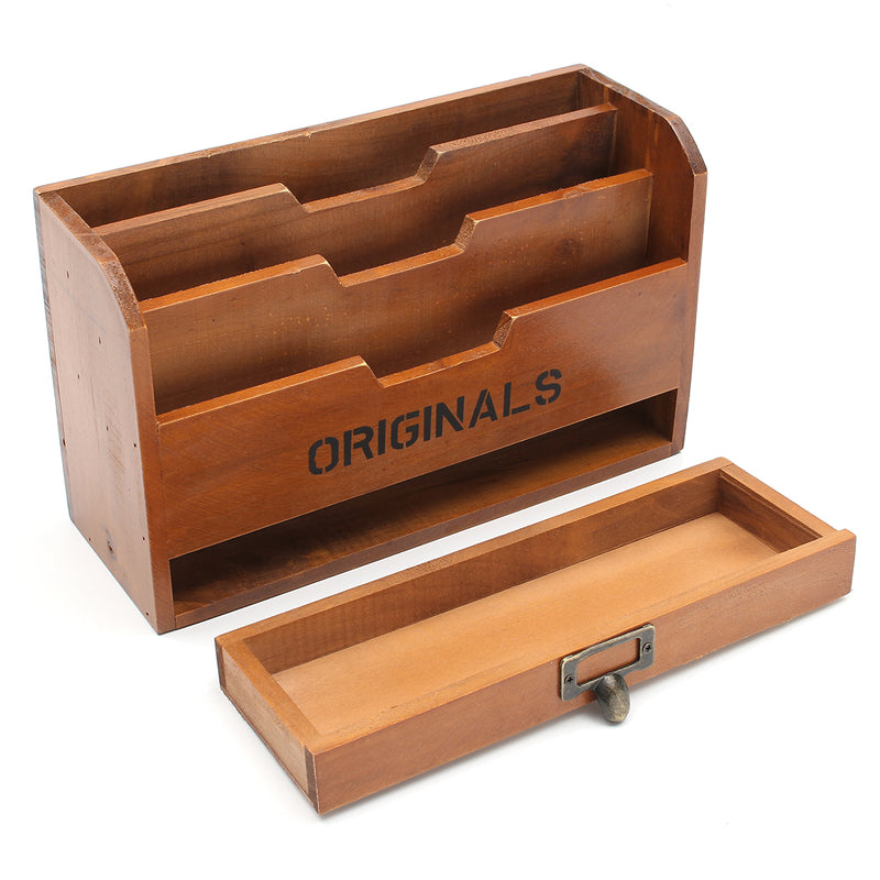 3 Tier Wood Letter Pen Rack Stationery Drawer Holder Desktop Organizer Storage Mail Sorter