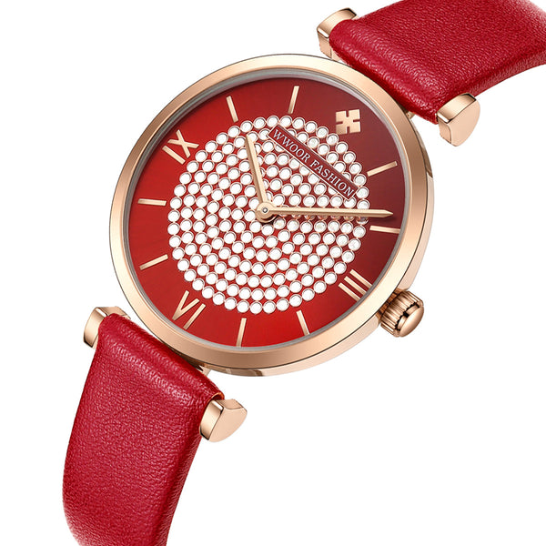 WWOOR 8851 Sky Diamond Dial Ladies Wrist Watch Leather Watch Band Quartz Watch