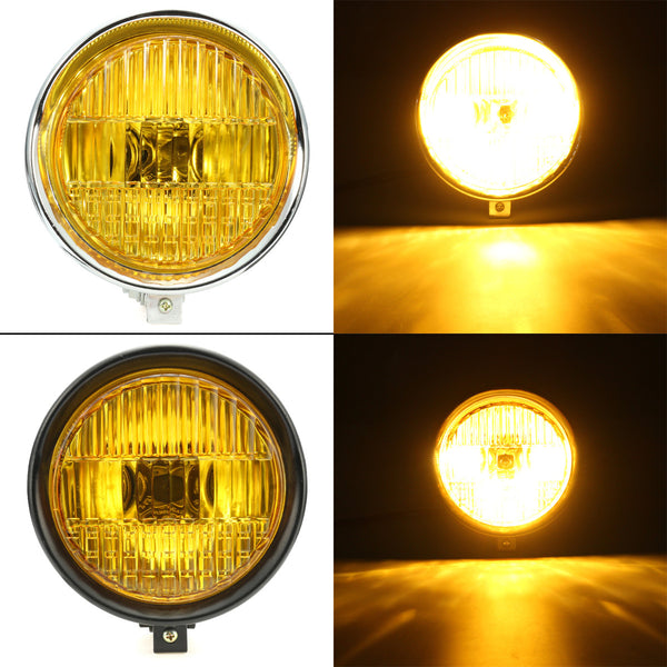 5.75" Motorcycle Headlight Light Retro Metal Yellow Len For Harley Bobber Chopper