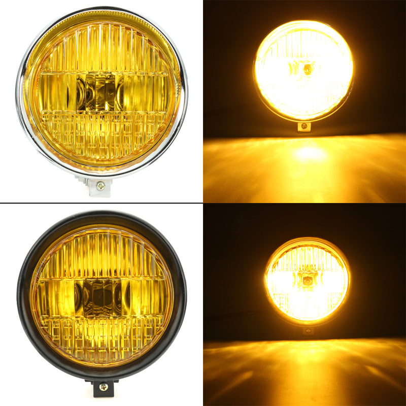 5.75" Motorcycle Headlight Light Retro Metal Yellow Len For Harley Bobber Chopper