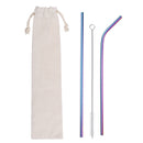 Outdoor Portable Reusable Stainless Steel Straw Metal Straight Bent Drinking Straws Set With Storage Bag