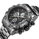 STRYVE S8018 Men Full Steel Waterproof Date Week Chrono Alarm Clock Dual Display Digital Watch