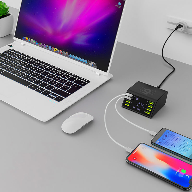8 USB Port QC 3.0 Charger Dock Stand Station for Multiple Devices with for Phone Wireless Fast Charging