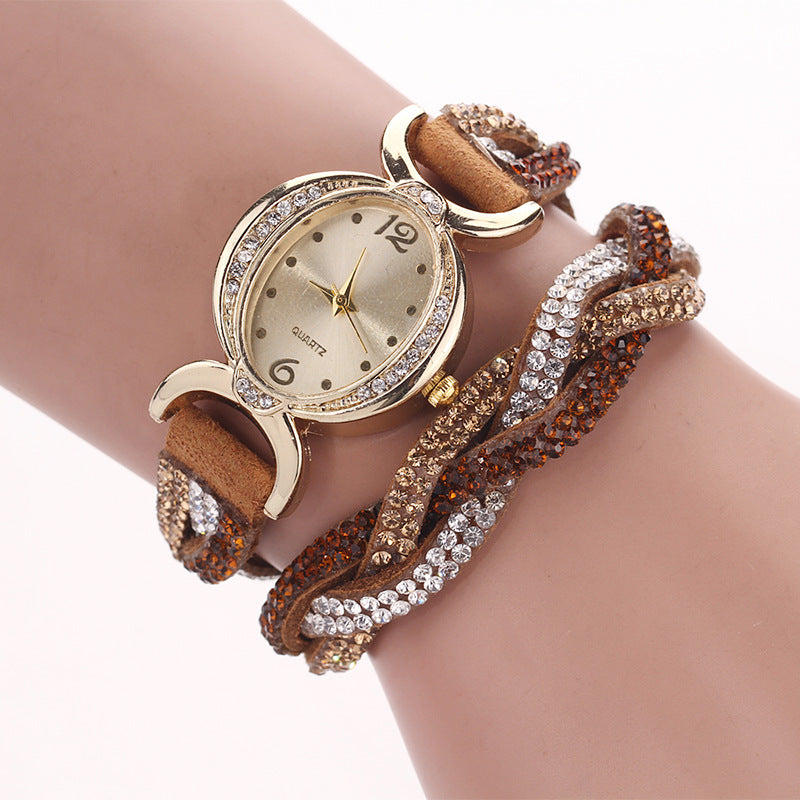 DUOYA D014 Rhinestones Elegant Ladies Watch Leather Strap Bracelet Watches