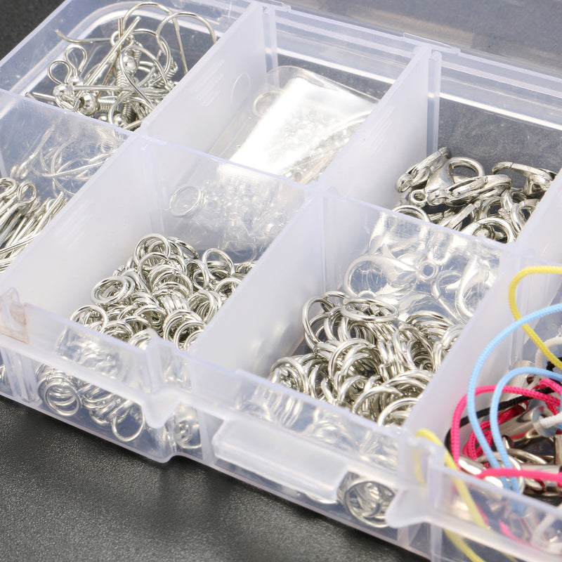 610Pcs Handmade Jewelry Tools Kits Head Pins Chains Findings Accessories Silver with Box