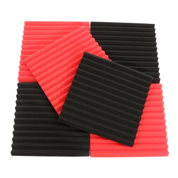 6Pcs 30x30x2.5cm Acoustic Soundproofing Sound-Absorbing Noise Foam Tiles Black & Red
