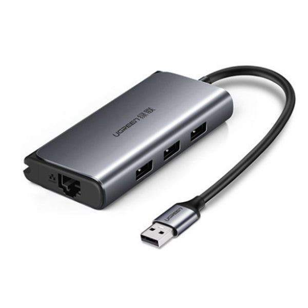 UGREEN CM208 5 in 1 USB3.0 High Speed with Gigabit Ethernet USB Hub Aluminum Alloy Extender Connector Selfcontainning with Power Supply Interface for PC Laptop