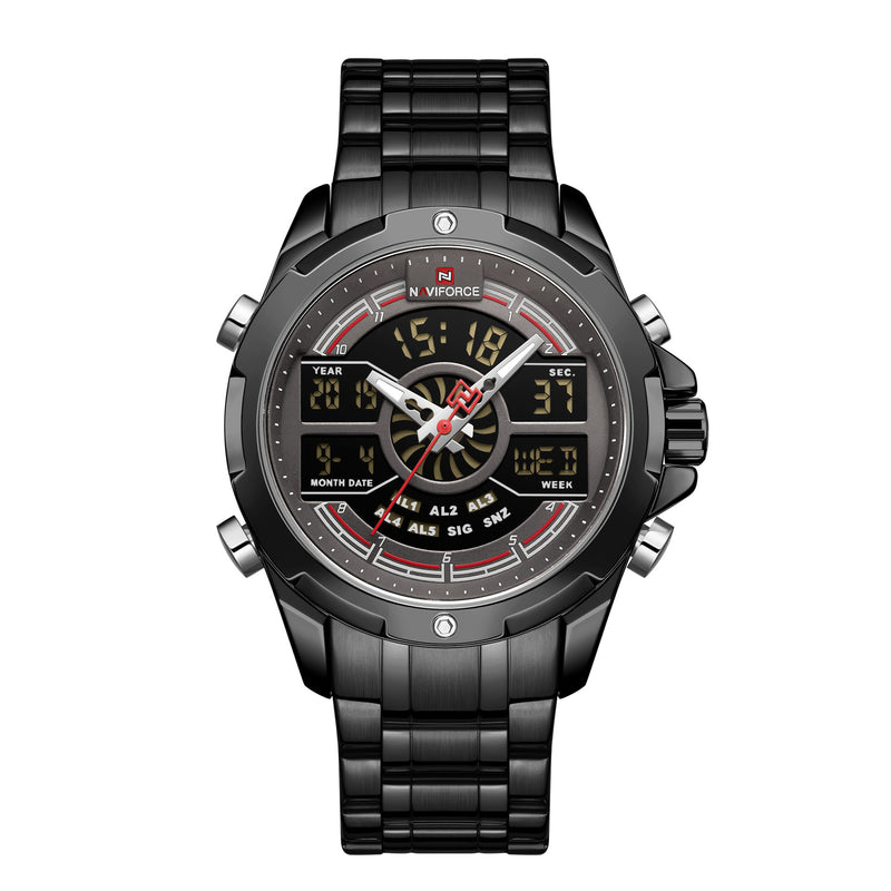 NAVIFORCE NF9170 LED Display Metal Case Dual Display Watch Business Style Men Digital Watch