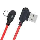 2M 90 Degree 2.4A Breathing Light Type C Fast Charging Data Cable For Smartphone Tablet