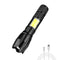 XANES T6+COB Zoomable Flashlight 3 Modes Waterproof  EDC Tactical Torch Light Work Lamp