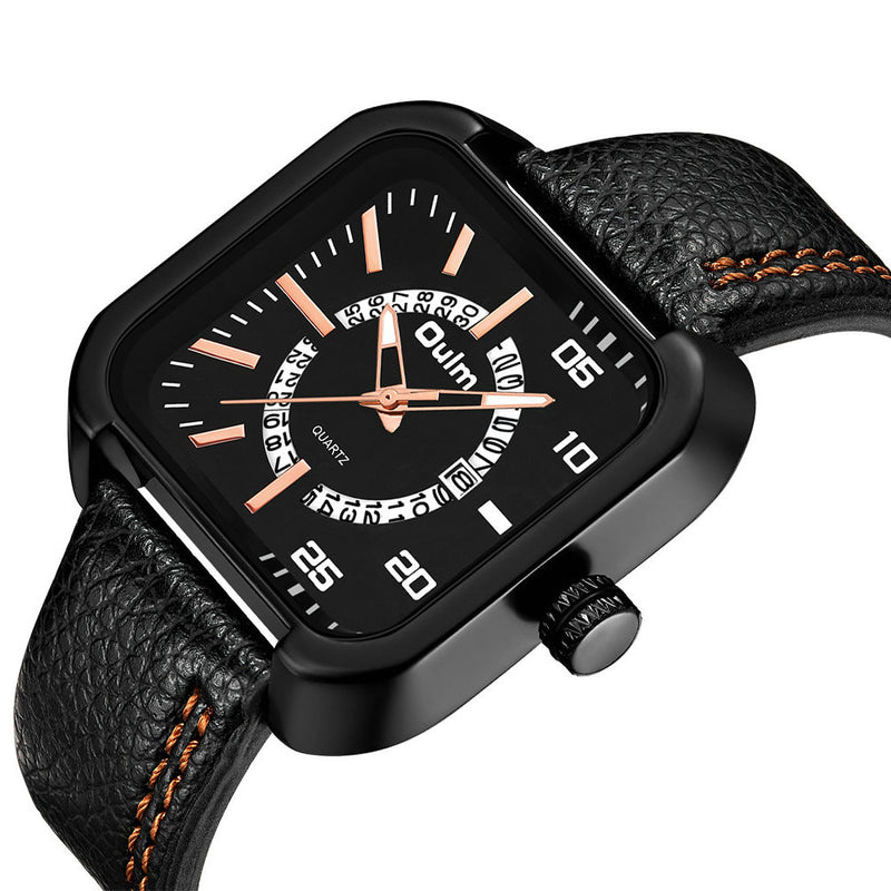 OULM HP3876 Date Display Fashionable Men Wrist Watch Leather Strap Quartz Watches