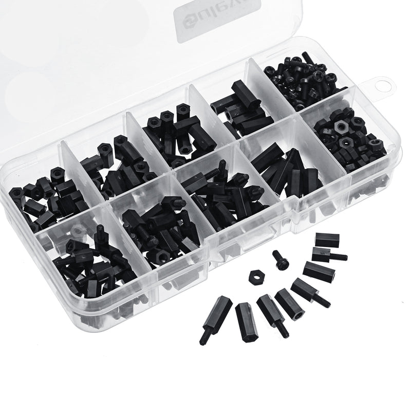 Suleve M2.5NH2 300Pcs Nylon Screw White/Black Hex Screw Nut PCB Standoff Spacer Assortment Kit