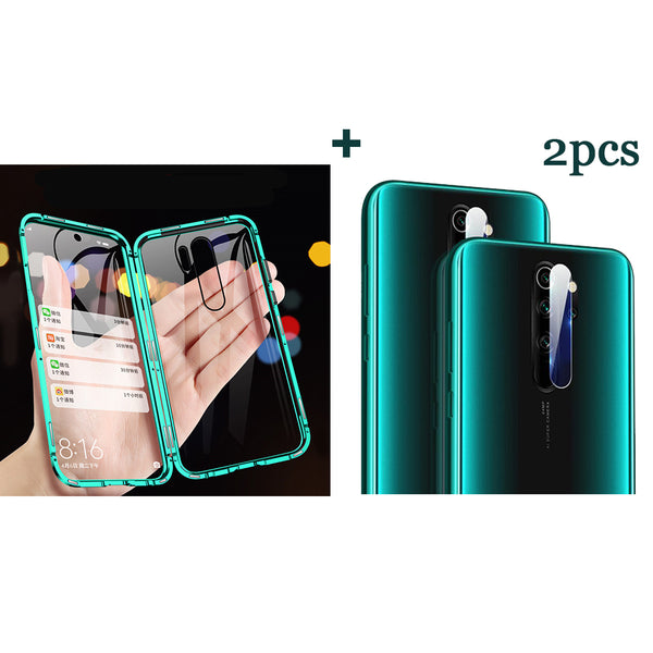 Bakeey Green Double-sided Tempered Glass Magnetic Adsorption Protective Case + 2PCS Soft Tempered Glass Phone Lens Protector for Xiaomi Redmi Note 8 PRO