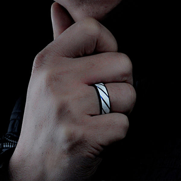 Black Stripe Stainless Steel Cool Men Ring Jewelry Best Gift