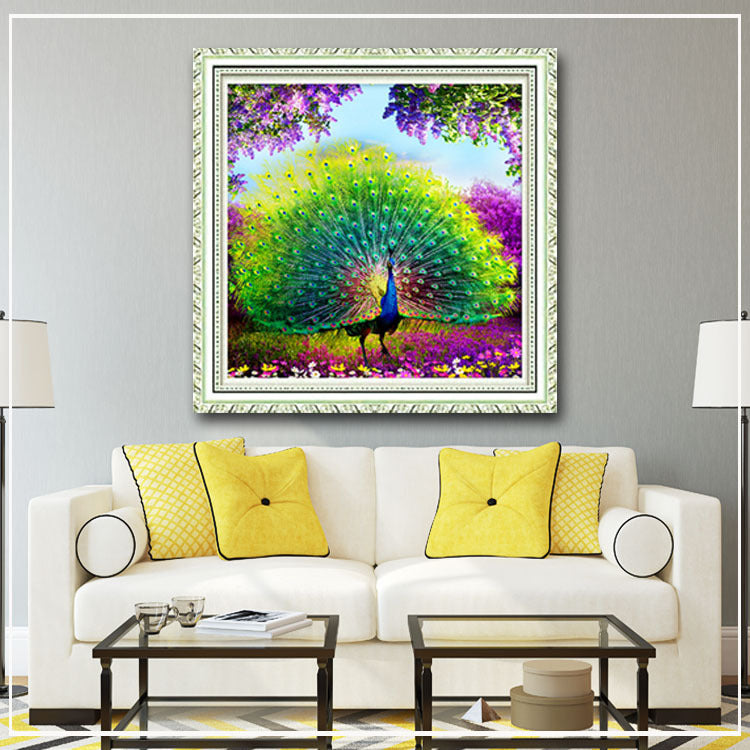 5D DIY Cross Stitch Decorations Diamond Embroidery Peacock Opens Screen Painting