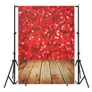 5x7FT Vinyl Valentine's Day Red Heart Wood Floor Photography Backdrop Background Studio Prop