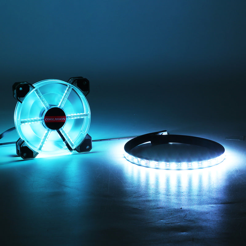 Coolmoon 12cm 1 Fan Colourful RGB LED Ring PC 12cm Case Cooling Fan and Controller LED Light Bar