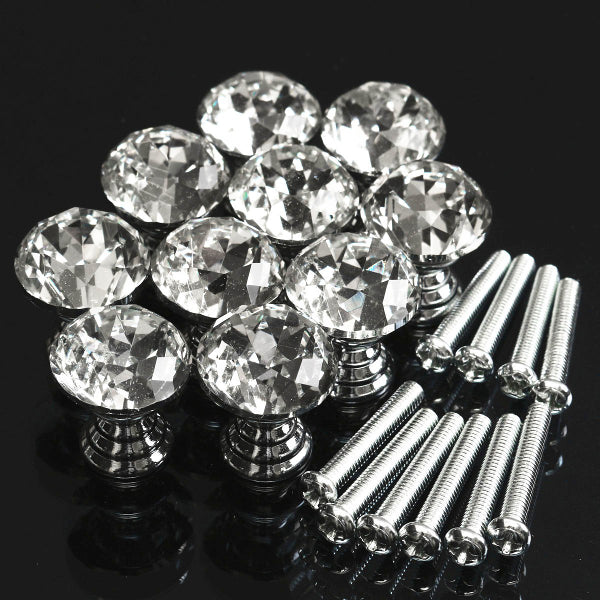 10Pcs 20mm Round Crystal Glass Cabinet Knobs Drawer Furniture Pull Handle