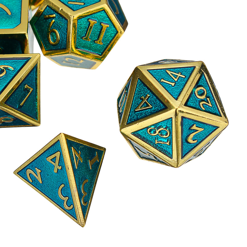 7pcs Embossed Heavy Metal Polyhedral Dices DnD RPG SET w/ Bag