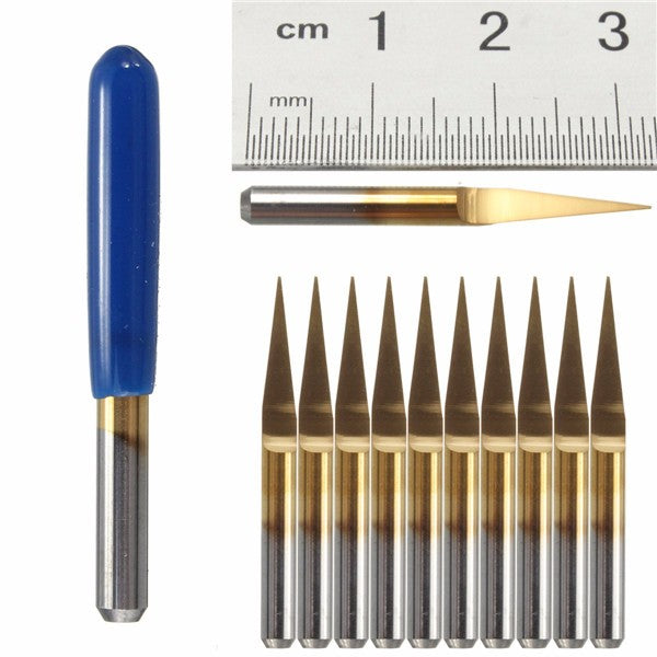 5pcs 0.1mm 10 Degree PCB Drill Bits Titanium Coated Carbide Flat Bottom PCB Engraving Bits