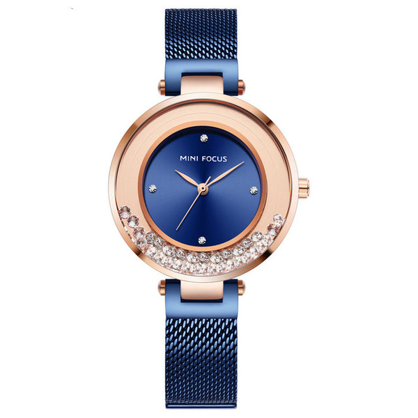 MINI FOCUS MF0254L Ultra Thin Mesh Strap Crystal Elegant Women Watch Quartz Watch