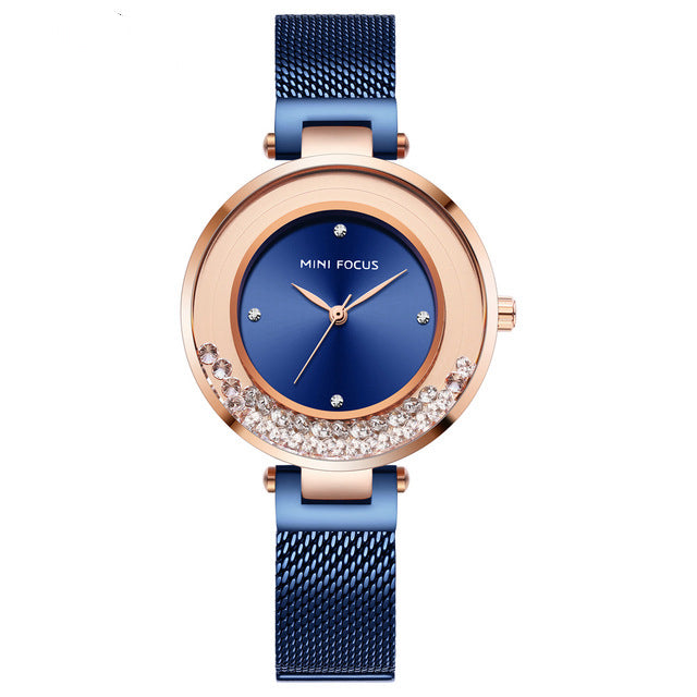 MINI FOCUS MF0254L Ultra Thin Mesh Strap Crystal Elegant Women Watch Quartz Watch