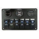 6 Gang LED Rocker Switch USB Charger Socket Volt Meter Panel For Car Marine Boat