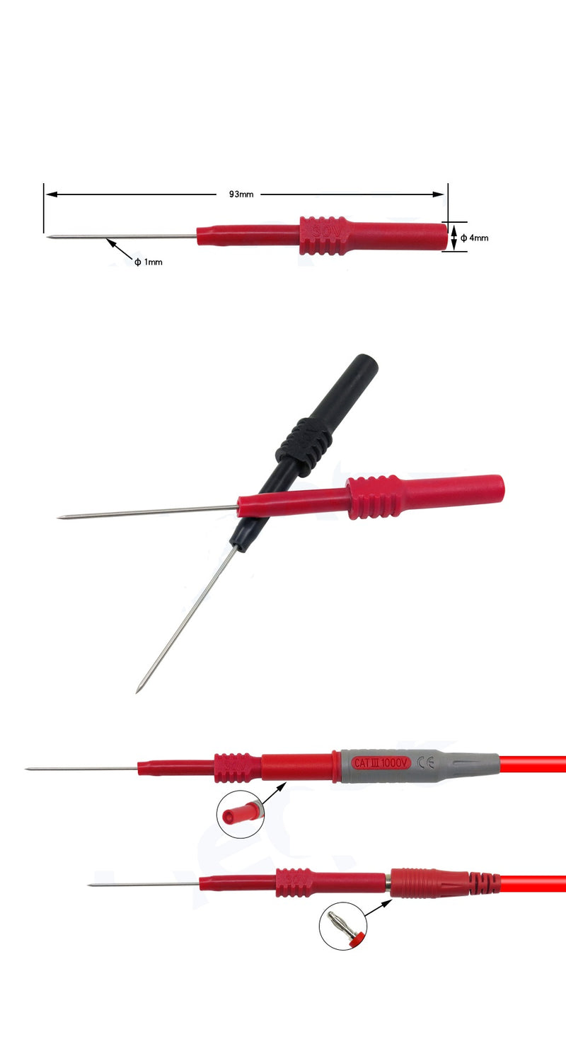 Cleqee P5009 2pcs Soft PVC Insulation Piercing Needle Non-Destructive Multimeter Test Probes Red/Black