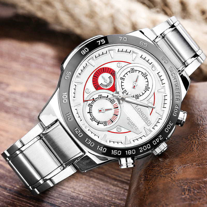 LONGBO 80131 Stainless Steel Band Decorative False Small Dial Fashion Men Quartz watch