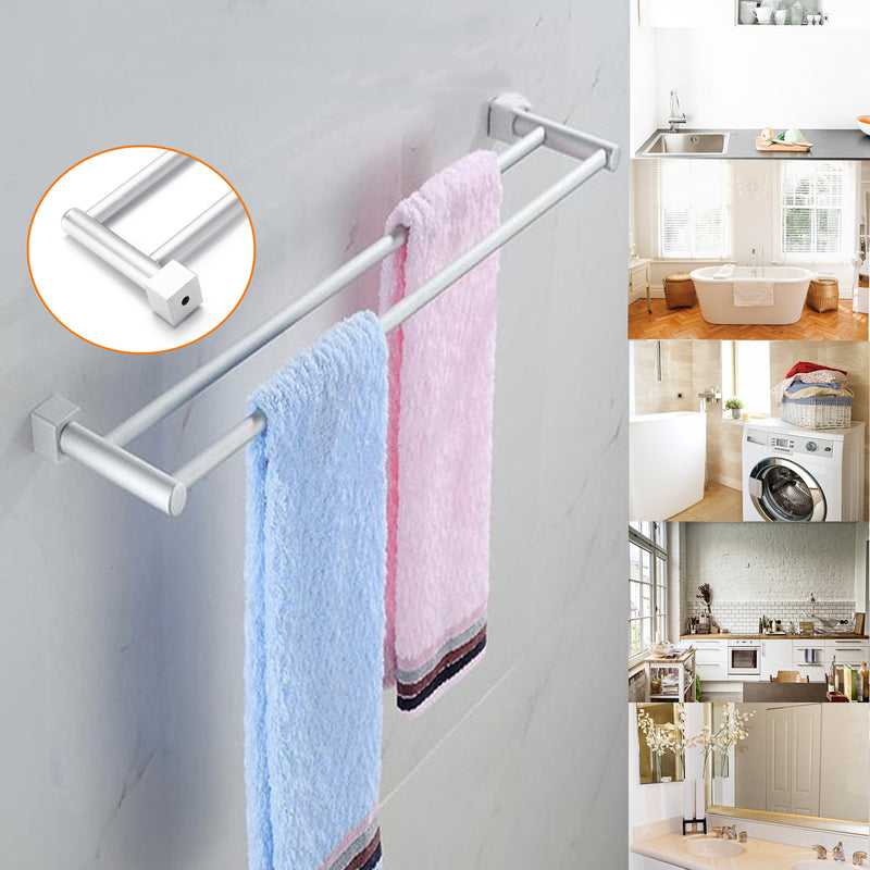 Bathroom Double Towel Holder Rail Rack 2 Bar 60cm Stainless Steel Hanger Wall Mount