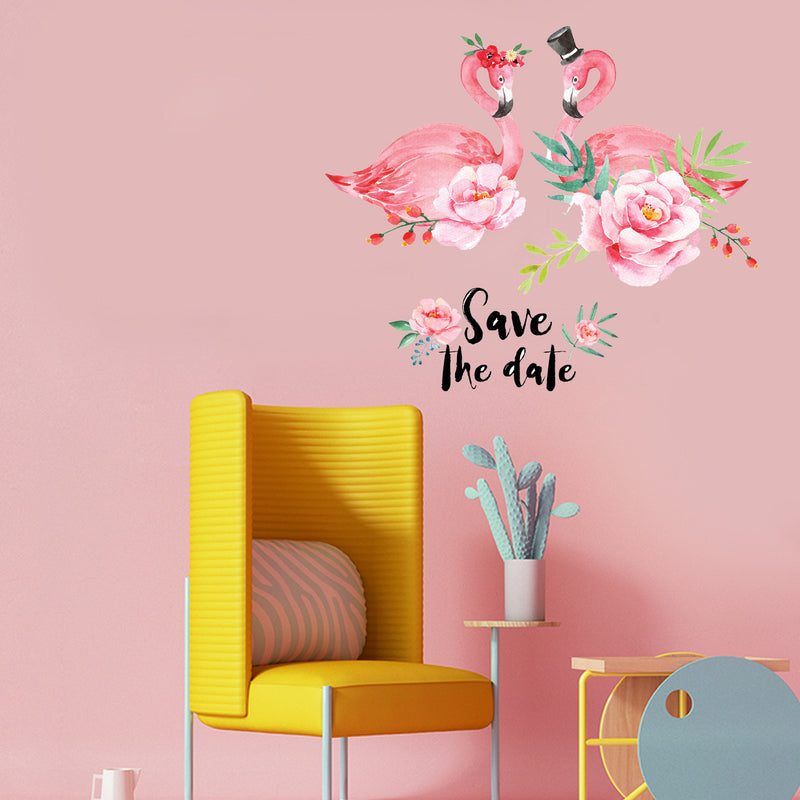 Miico Creative Pink Love Couple Flamingo Flower PVC Removable Home Room Decorative Decor Sticker