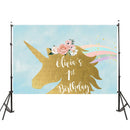 5x3ft 7x5ft Gold Unicorn Children Party Photography Backdrop Studio Prop Background