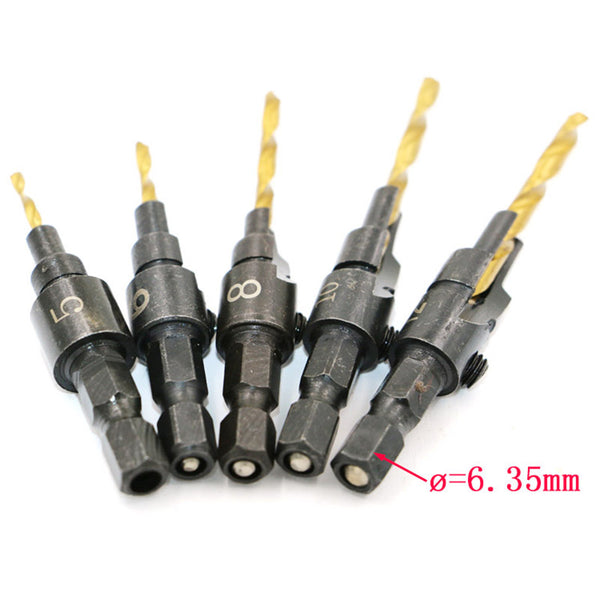 5pcs HSS Countersink Drill Bit Set #5 #6 #8 #10 #12 Woodworking Counter Bore Screw Tool