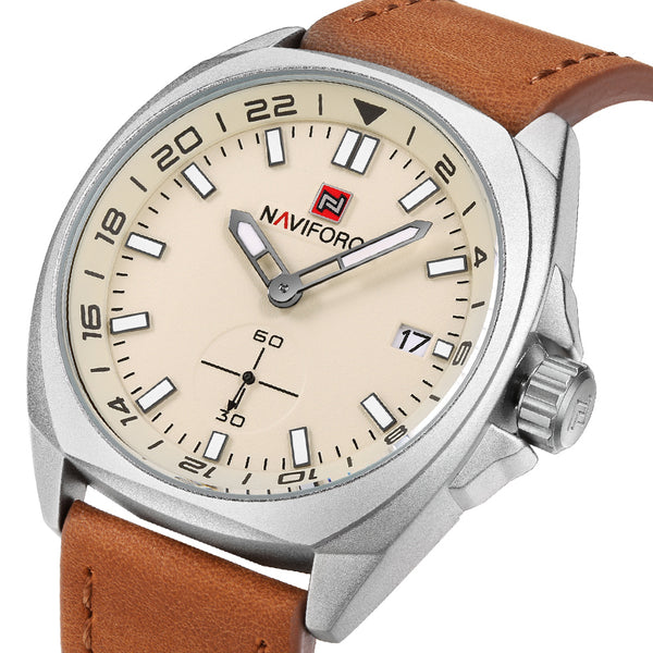 NAVIFORCE 9104 Genuine Leather Quartz Watch Casual Style Male Wristwatch