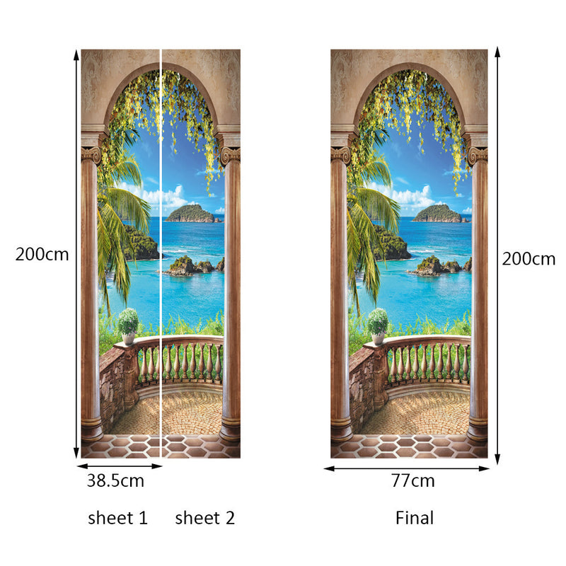 3D Sea Balcony Arch Door Wall Sticker Self-adhesive Mural Photo Wall Decal
