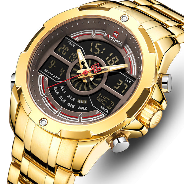 NAVIFORCE NF9170 LED Display Metal Case Dual Display Watch Business Style Men Digital Watch