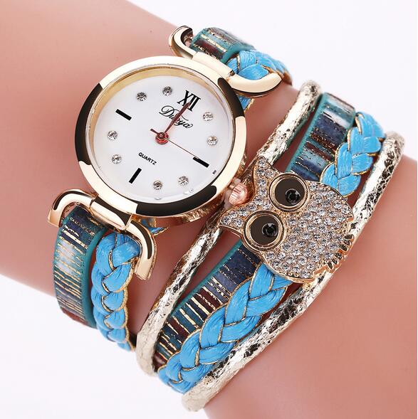 DUOYA DY114 Cute Style Owl Ladies Bracelet Watch Gift Leather Strap Quartz Watches