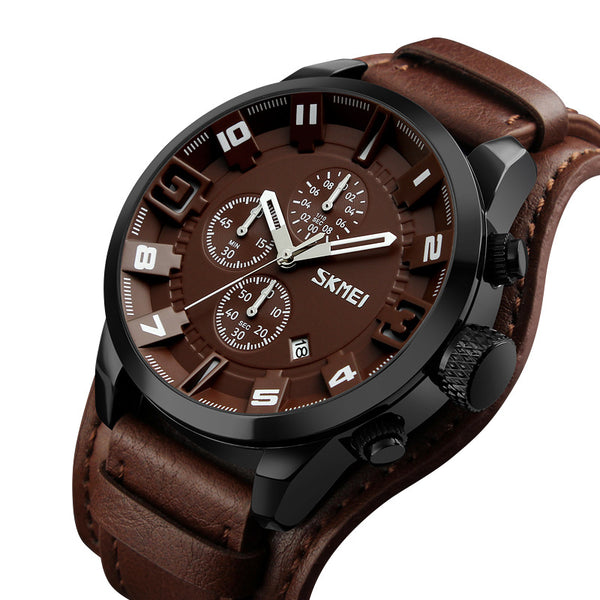 SKMEI 9165 Business Style Date Display Men Wrist Watch Leather Strap Quartz Watches