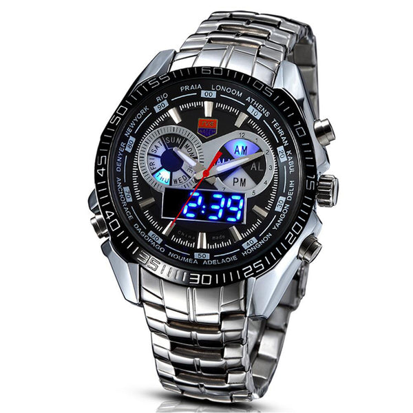 TVG 468 Men Luxury Steel Band Date Luminous Display Fashion Sport Dual Disaplay Digital Watch