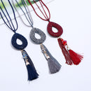 Retro Oval Rhinestone Pendant Long Necklace Velvet Tassels Charm Necklace Ethnic Jewelry for Women