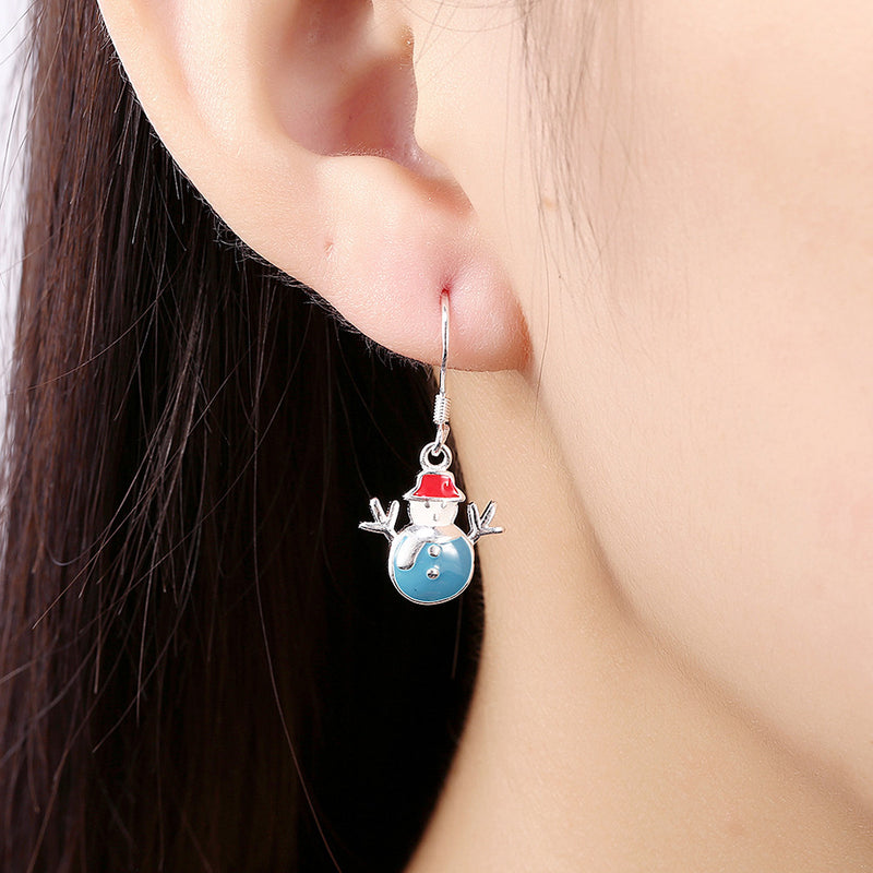 Christmas Snowman Necklace Enamel Process Earrings Gift Party Jewelry Set