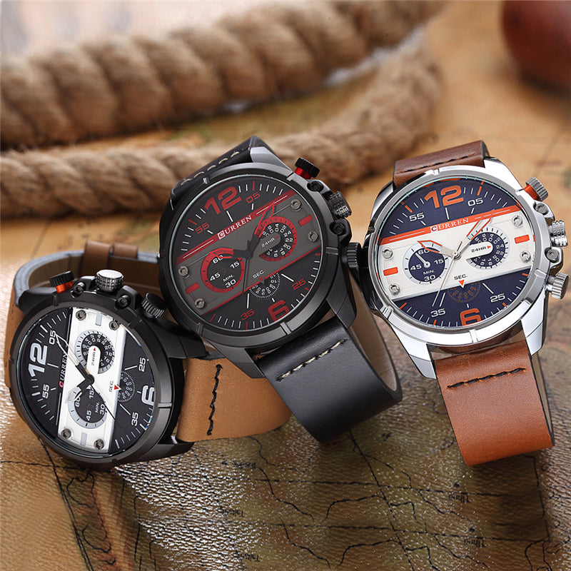 CURREN 8259 Casual Quartz Watches Rubber Band Military Analog Leather Quartz Wrist Watch
