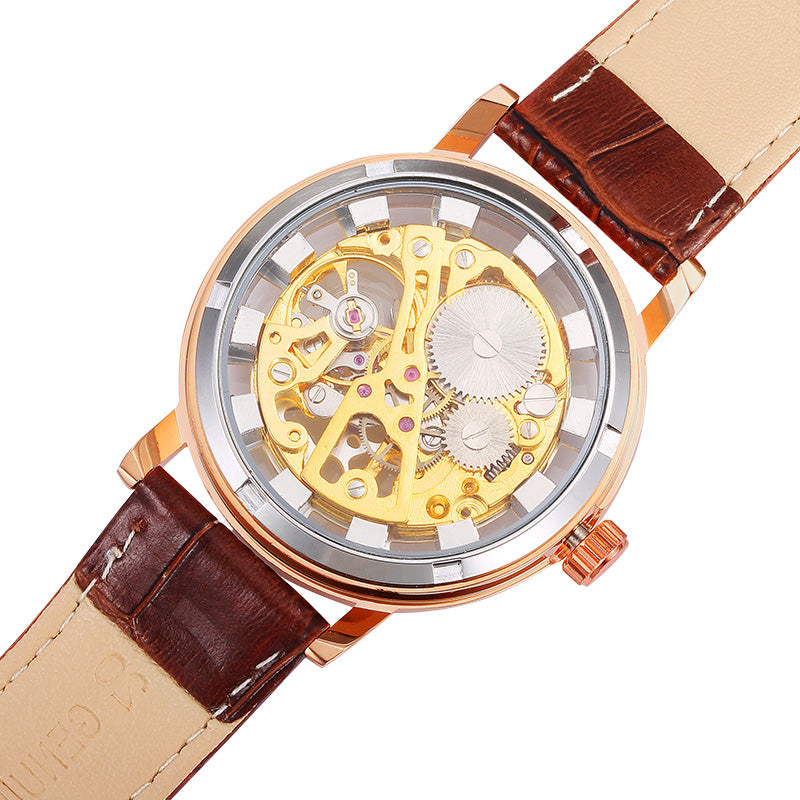 NORTH 1218 Waterproof Skeleton Men's Wrist Watch Gold Case Skeleton Hand Wind Mechanical Watches