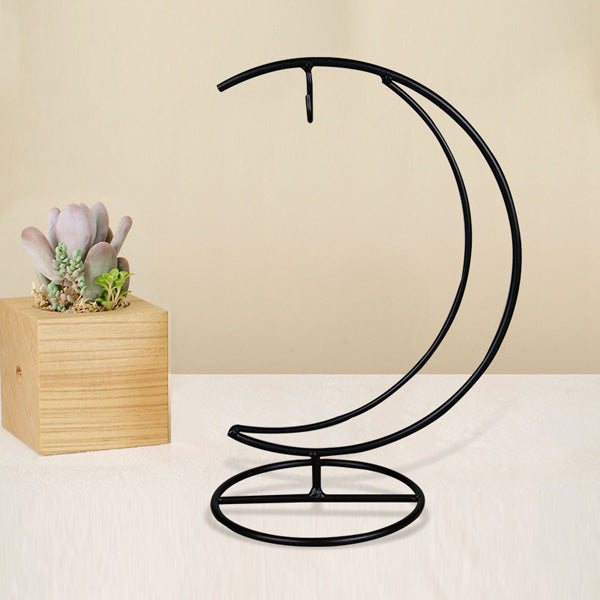 Micro Landscape Moon Shape Iron Holder Suspension Glass Vase Black Rack