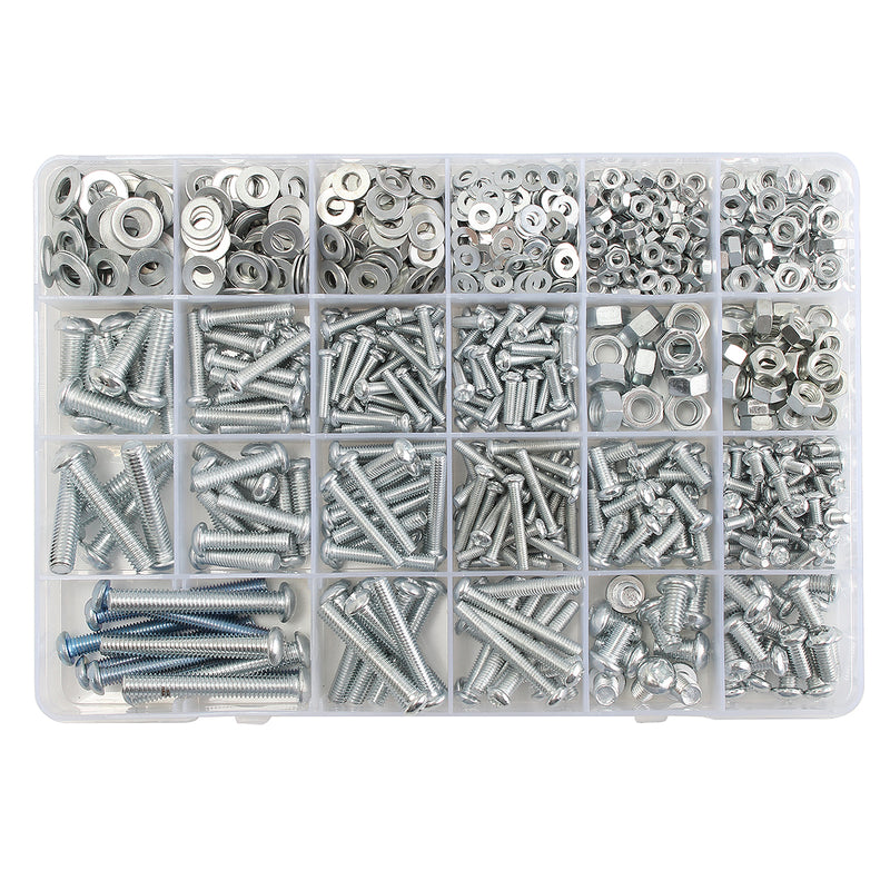 Suleve MXSP2 M3 M4 M5 M6 Stainless Steel Phillips Round Head Screw Nuts Flat Washers Assortment Kit 900g
